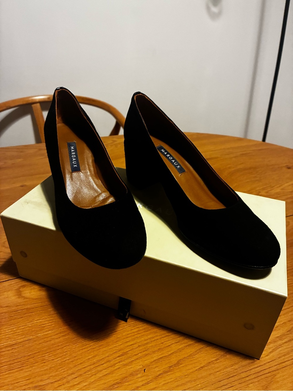 Margaux Black Suede Block Heel Pumps